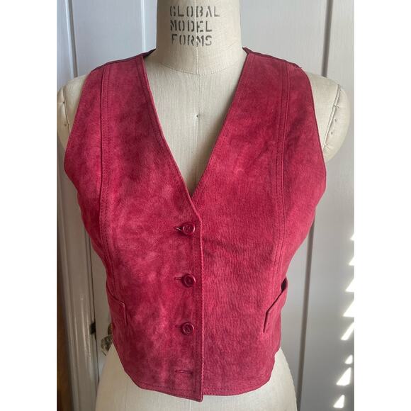 Vintage Red Suede Button Front Vest Deadstock Size Medium - Picture 1 of 4